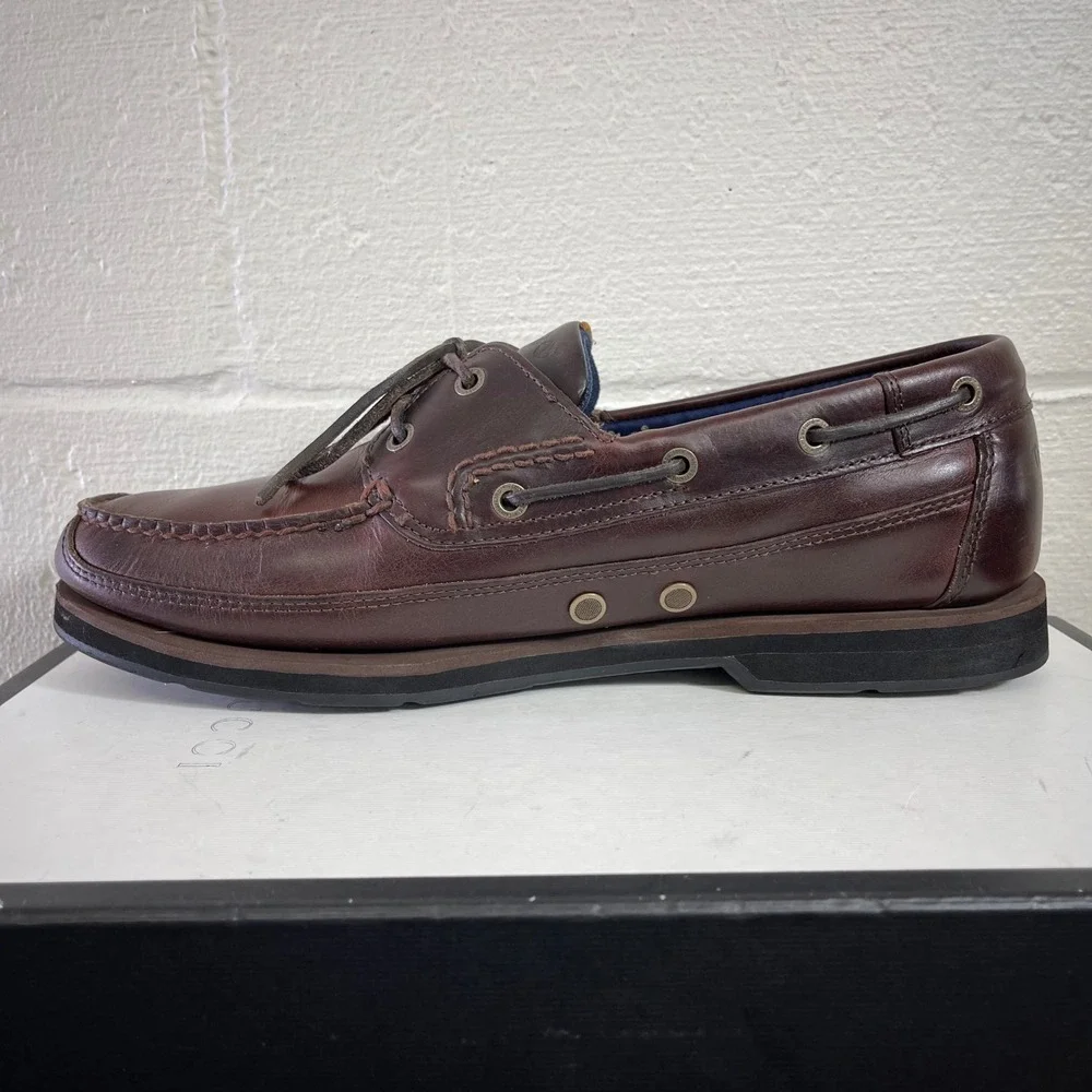 Timberland 55596 Brown Leather Boat Shoes Moc Toe Loafers Slip On Men's 12 M